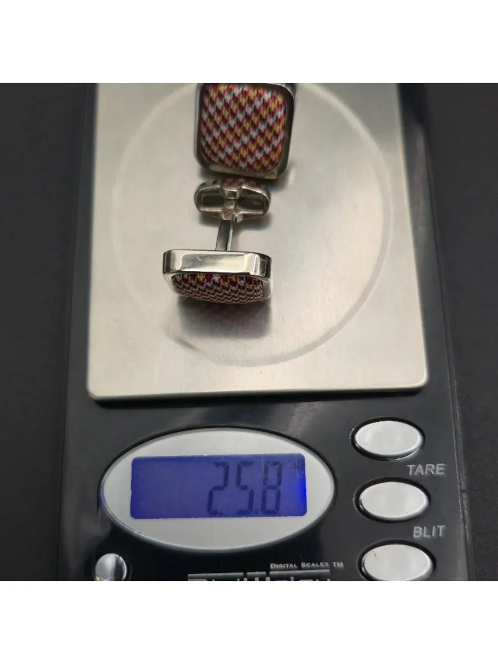Vintage Silver Tone Plaid Houndstooth Fabric Inlay Square Cufflinks For Men A802